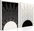 Hwetui Framed Boho Sun Wall Art Set of 2 Black and White Minimalist Sunrise by Hwetui
