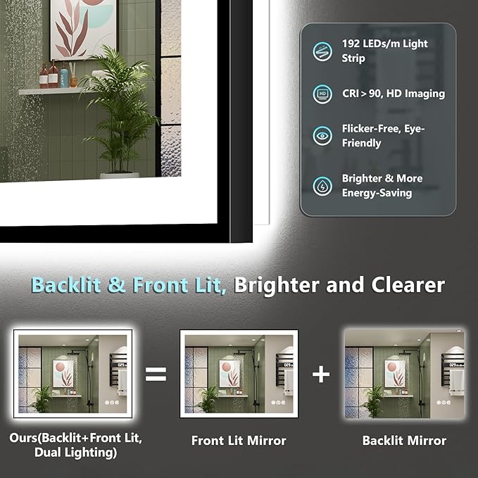 40x30 Black Framed LED Bathroom Mirror - Image 4