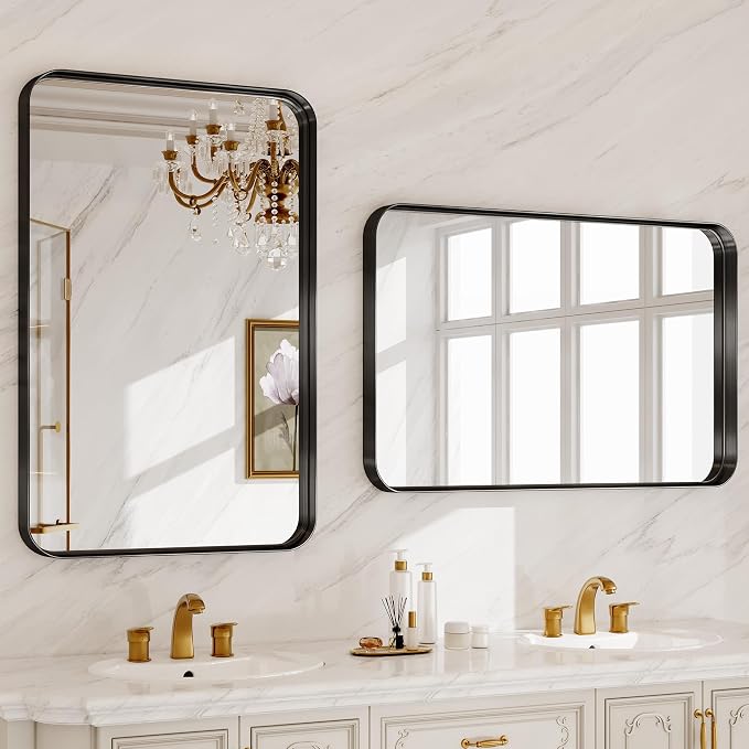 48X32 Inch Metal Black Framed Bathroom Mirror - Image 7