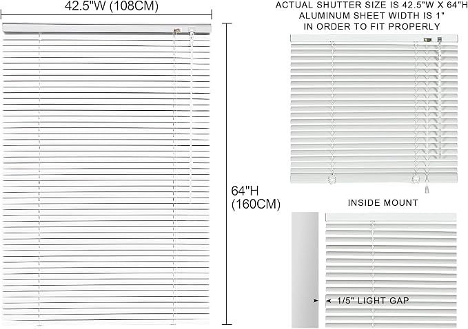 YIIBAII Mini Blinds Suitable for 43" W x 64" H Windows 1" Aluminum Horizontal - Image 6