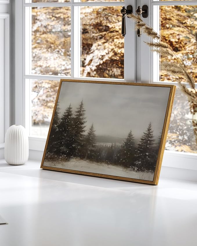 InSimSea Framed Canvas Wall Art Winter Christmas Decor Living Room Pine Tree - Image 3