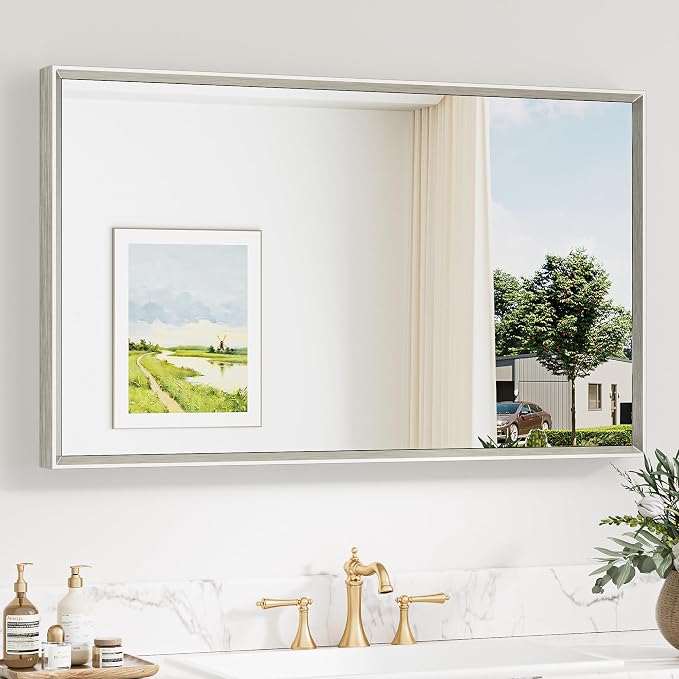 Keonjinn 40 x 24 Inch Brushed Nickel Bathroom Mirrors by Keonjinn