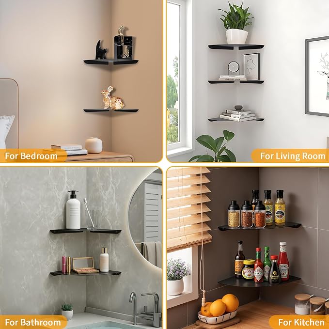 Small Corner Shelf, Floating Metal Corner Shelves, Corner withs Wire Hole - Image 7