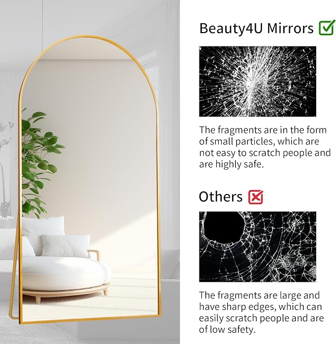 Beauty4U Arched Full Length Mirror 76" x 34", Floor Standing & Wall Mounted HD - Image 4