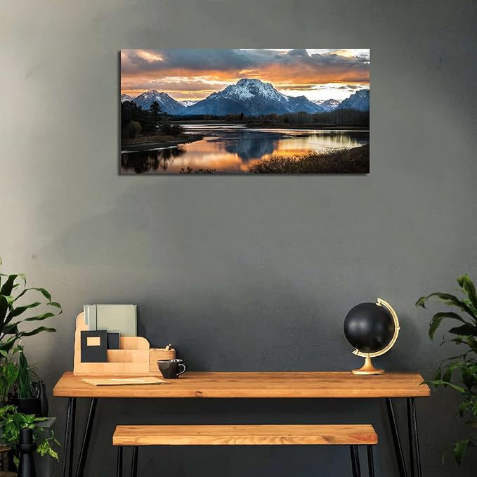 Sunset Mountain Wall Art for Living Room Nature Grand Teton Landscape Canvas - Image 4