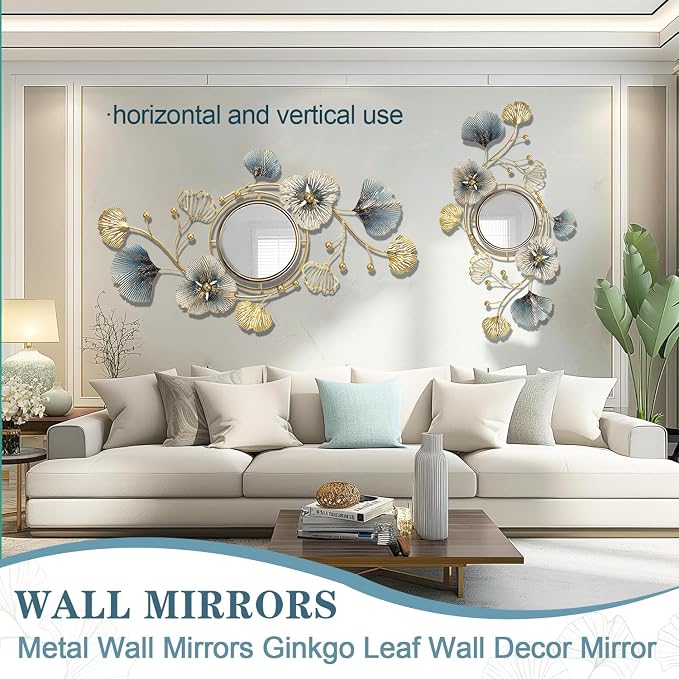 Metal Wall Mirrors Decor, Large Ginkgo Leaf Wall-Mounted Mirrors, Big Wall - Image 3