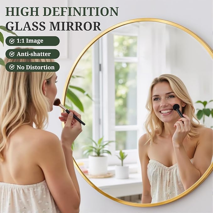 Round Wall Mirror 20 Inch Gold Vanity Mirror - Image 3
