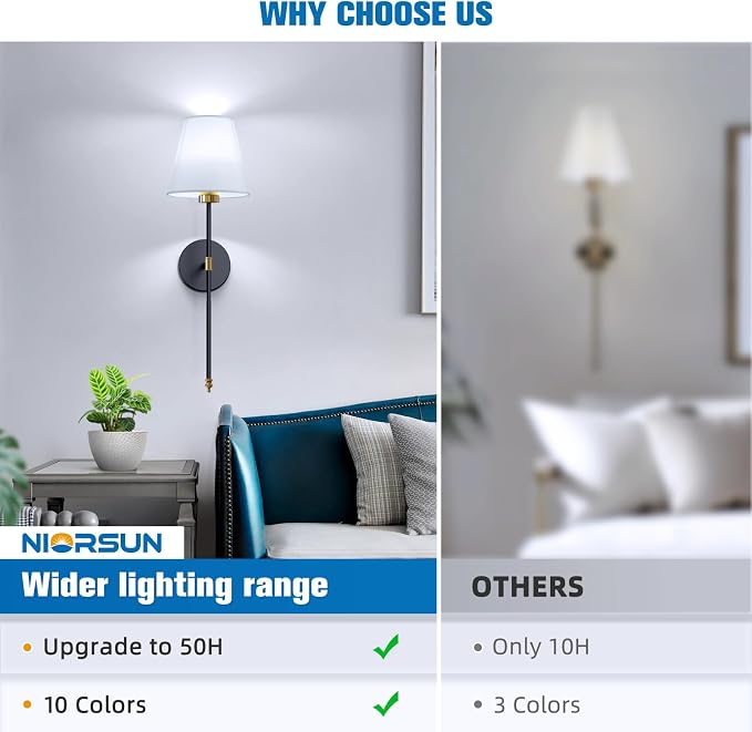 NIORSUN Battery Operated Wall Sconce Set of 2, 9 Colors Wireless Wall Lamps - Image 7
