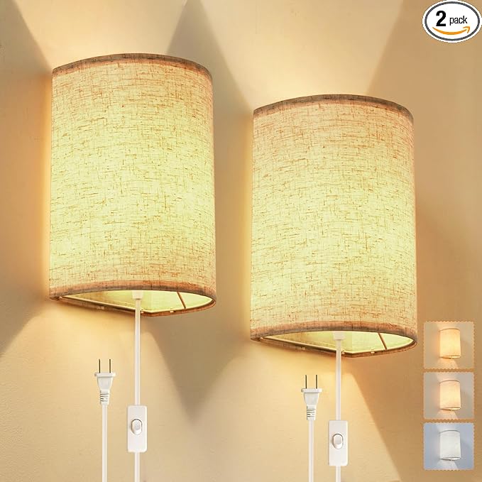 Plug in Wall Sconce, 3 Colors Wall Sconces Set of Two, Industrial Plug in Wall by XIEYOR