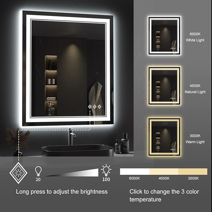 Lighted Mirror, 30x36 Inch Gradient Front and Backlit LED Mirror, 3 Colors - Image 5