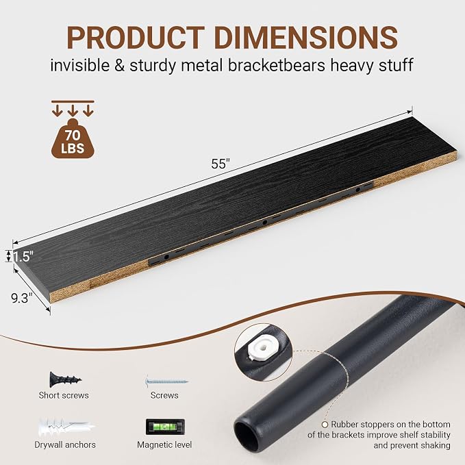 Heimlove 55 Inch Long Floating Shelves - Image 3