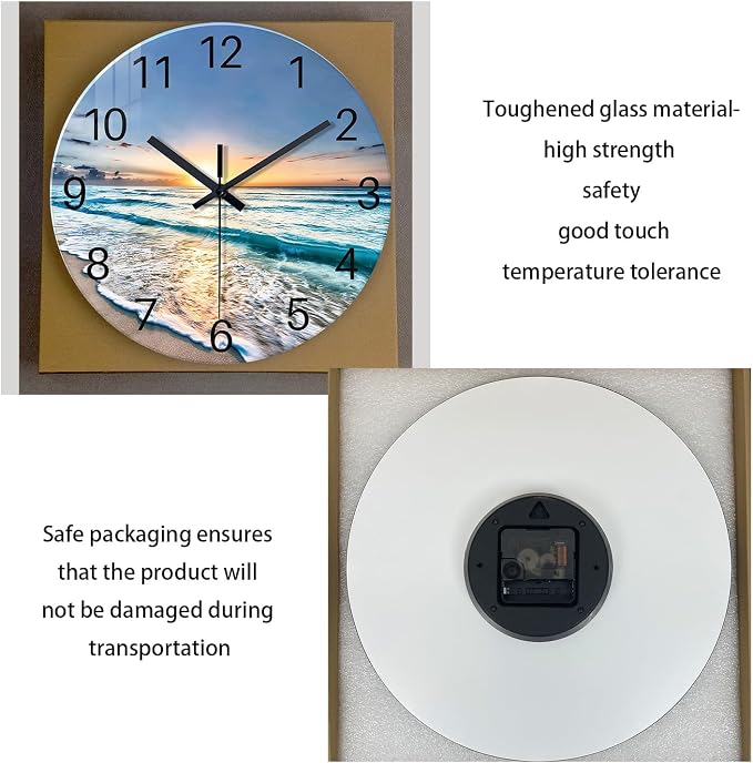 Coastal Glass Battery Wall Clock 24 Inch Blue Extra Large Clocks - Image 6