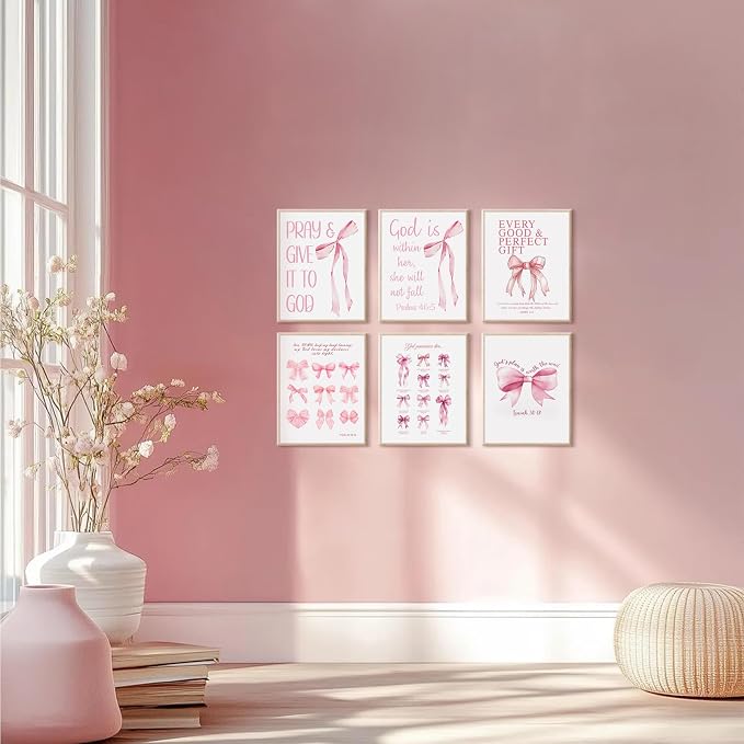 KBKBART Coquette Pink Bow Wall Art Decor Posters– Set of 6 Unframed 8x10 Prints - Image 8