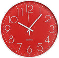 Wall Clock 10 Inch Non-Ticking Silent Modern Simple Style Round Decor Clock Red by BAKBRAND