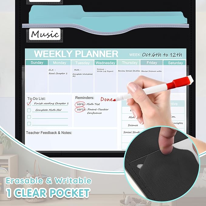 ALSLEA 8 Pockets Hanging Wall File Organizer 15" Extra Wide Pocket Chart - Image 4