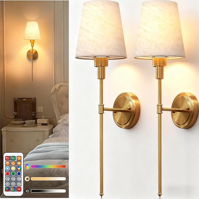 DORESshop Battery Operated Wall Sconce Set of 2, 7 Color Wireless Wall Light by DORESshop