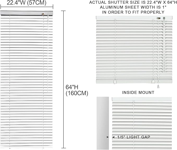 YIIBAII Mini Blinds Suitable for 23" W x 64" H Windows 1" Aluminum Horizontal - Image 6