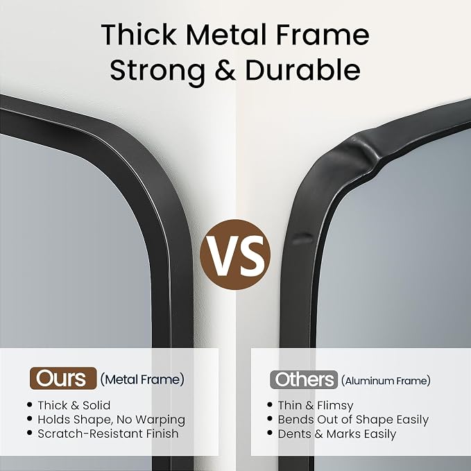 2-Pack 24x30 Inch Matte Black Bathroom Vanity Mirrors | Flush Mount Deep Set - Image 6