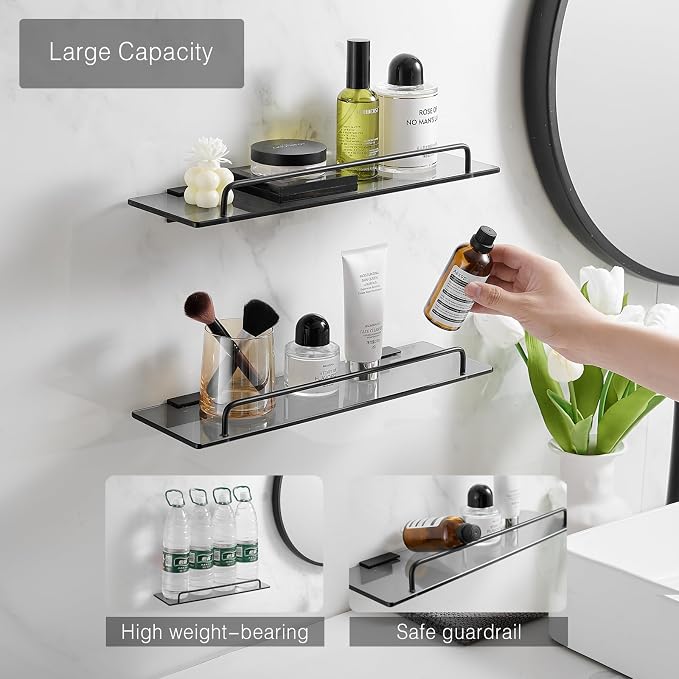 Voldra Glass Shelf for Bathroom, 2 Pack Adhesive Shower Shelves for Inside - Image 3