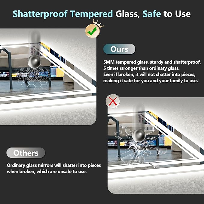 40x28 LED Bathroom Mirror with Lights, Backlit and Front Lit Anti-Fog Lighted - Image 7