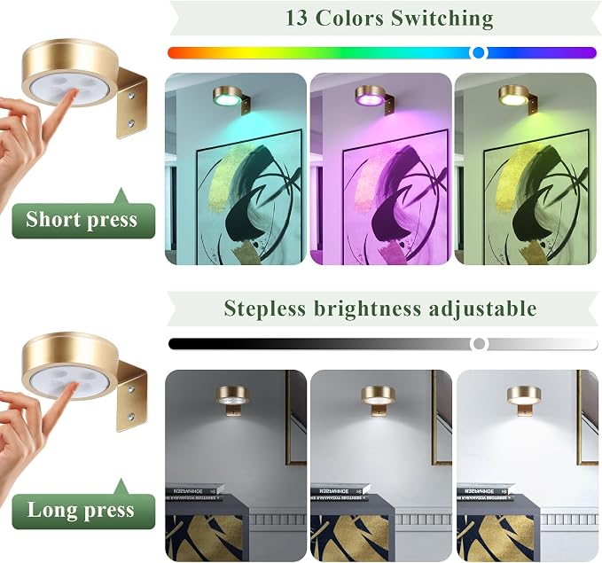4-Pack Picture Light Battery Operated Painting Lights, 13 Color RGB Magnetic - Image 5