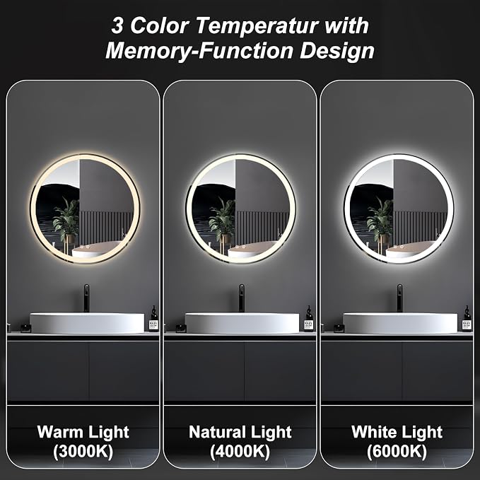 DUMOS 24 Inch Round LED Bathroom Mirror - Image 6