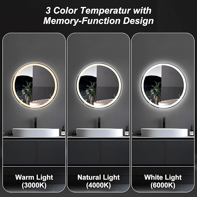 Sweetcrispy 30 Inch Round LED Bathroom Mirror - Image 5