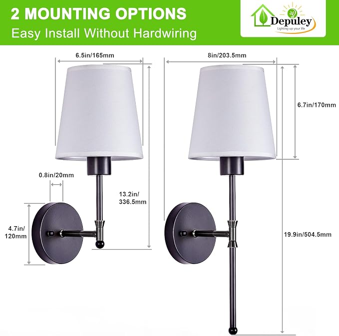Depuley Battery Operated Wall Sconce: 19.9 Inch Set of 2 Wireless Wall Lights - Image 8