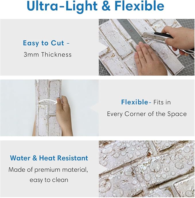 COMSTICKC 3D Faux Brick Wall Panels Peel and Stick, Small Size Self Adhesive - Image 4