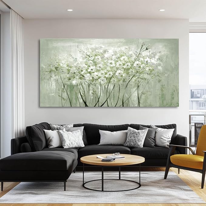 MLART99 Green and White Wall Art Home Decor Wildflower Wall Decorations Canvas - Image 2