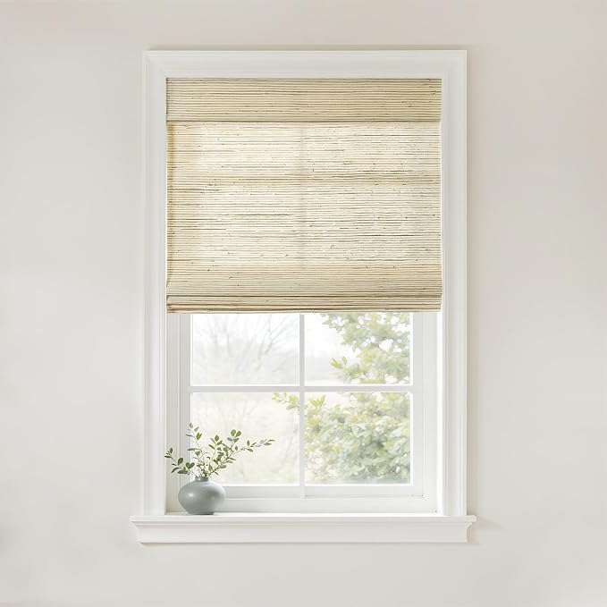 TWOPAGES Woven Bamboo Cordless Roman Shades, Custom No Drill or Motorized Blinds by TWOPAGES