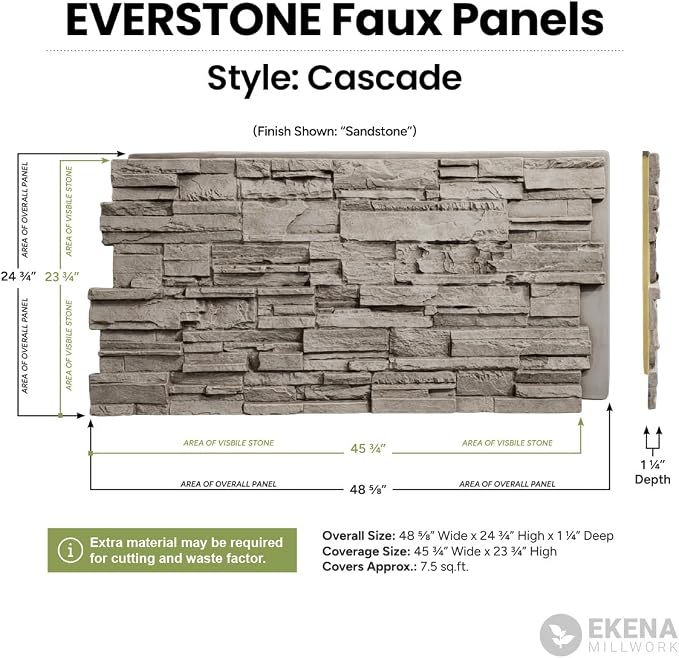 EverStone Cascade Faux Stone Panel, 48 5/8"W x 24 3/4"H x 1 1/4"D, Mount Vernon - Image 2