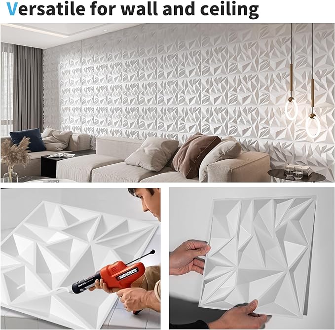 Art3d 50-Pack 3D Wall Panels for Interior Wall Decor, Modern Diamond Textured - Image 6