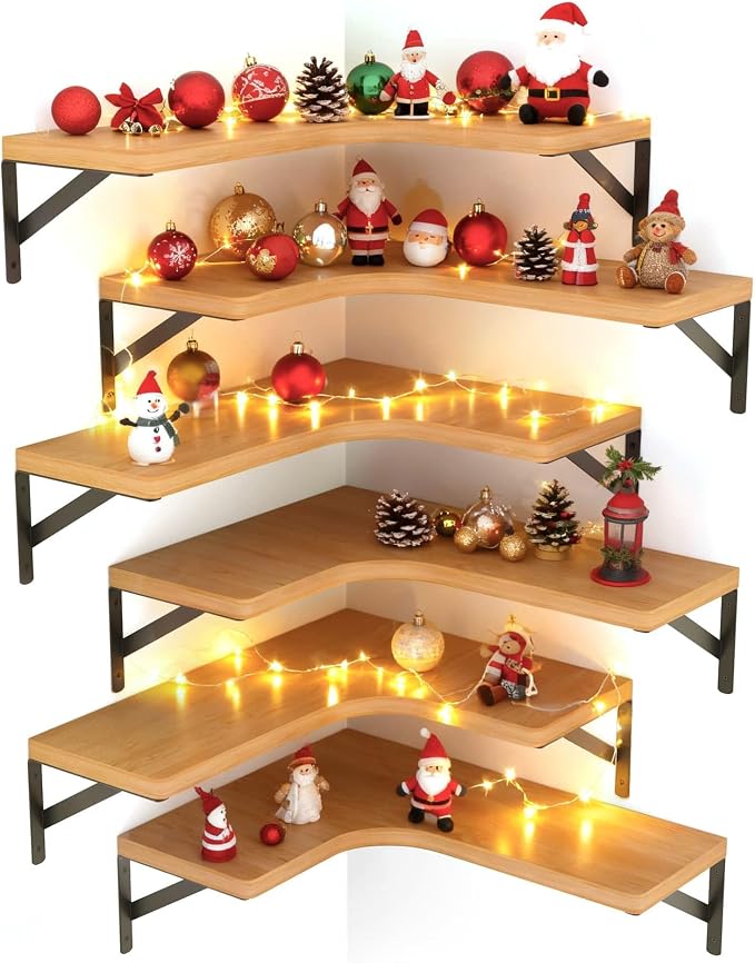 LEOPO Corner Floating Shelves Wall Mounted Set of 6, Corner Wall Shelves Rustic by FinestHomeDecor