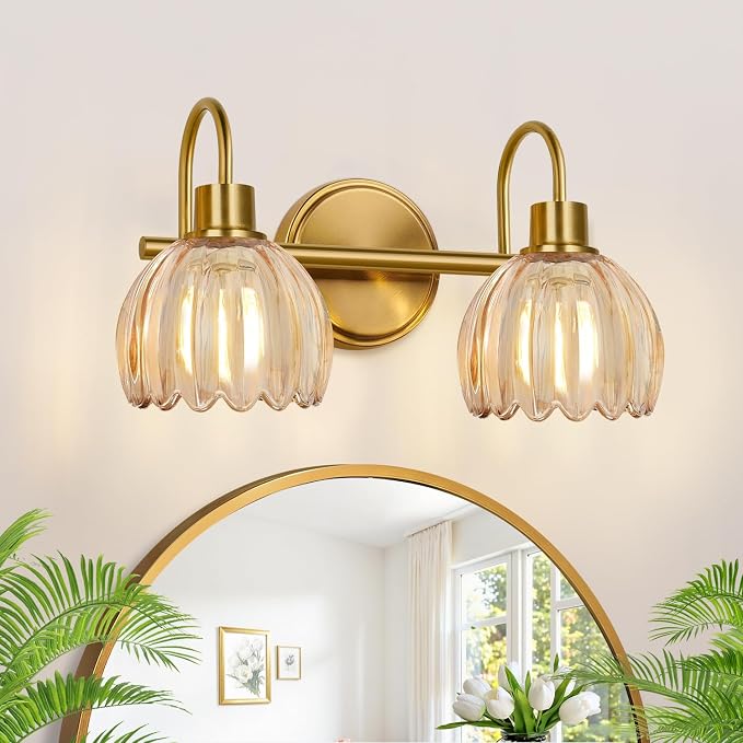Bathroom Light Fixtures, 2-Light Brushed Gold Vanity Lights by Meybiok
