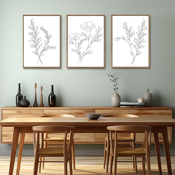 KISSFOX 3 Piece Framed Wall Art Botanical Wall Decor Floral Pictures Wildflower - Image 3