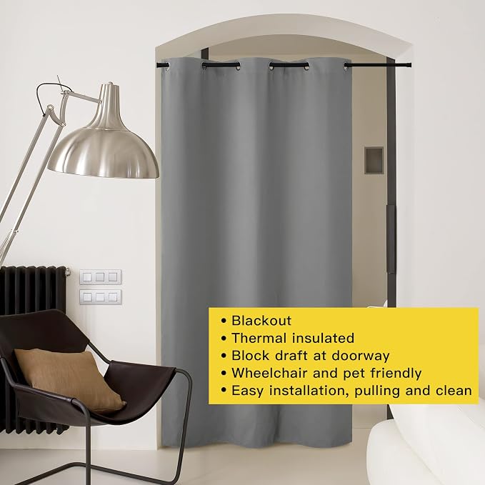 NICETOWN Silver Grey Doorway Curtain Privacy, Door Cover Curtain, Sound - Image 8
