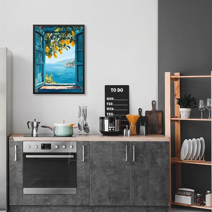 Black Framed Canvas Wall Art Posters Mediterranean Window View Coastal Lemon - Image 4