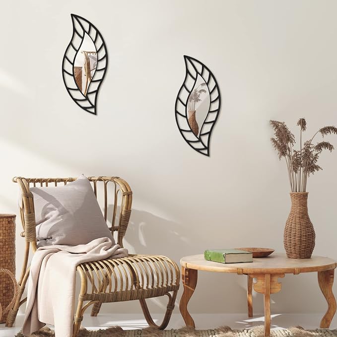 Roowest 2 Pcs Decorative Mirror Wall Decor Leaf Teardrop Mirror Wall Mounted - Image 7