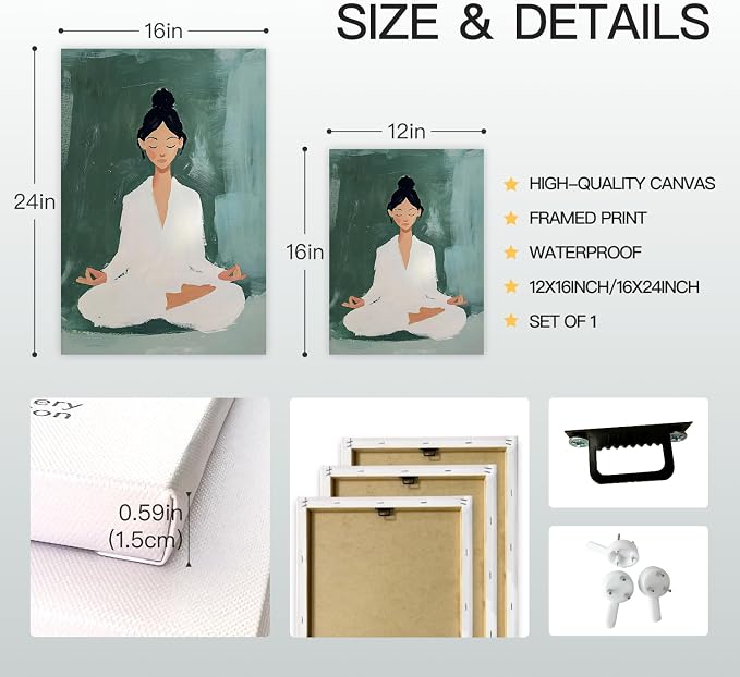 GELDSTEI Framed Zen Wall Art, Tranquil Meditation Wall Decor, Yoga Girl Canvas - Image 7