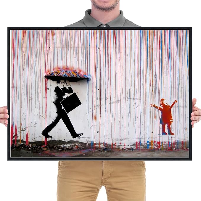 Wieco Art Framed Banksy Raining Day or Colorful Graffiti Street Famous Canvas - Image 5