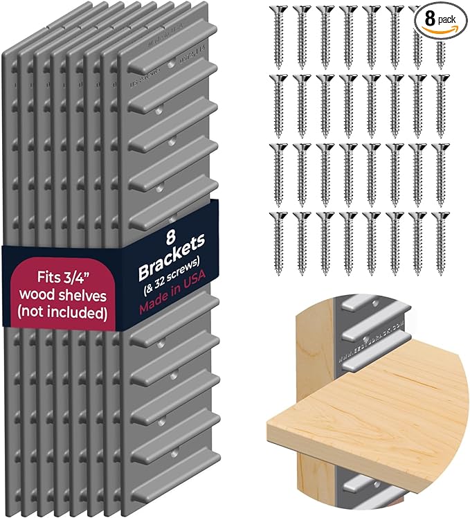 Made in USA EZStudRack Adjustable Shelf Brackets, Your Wood, You Supply It by EZStudRackShelvingSystem