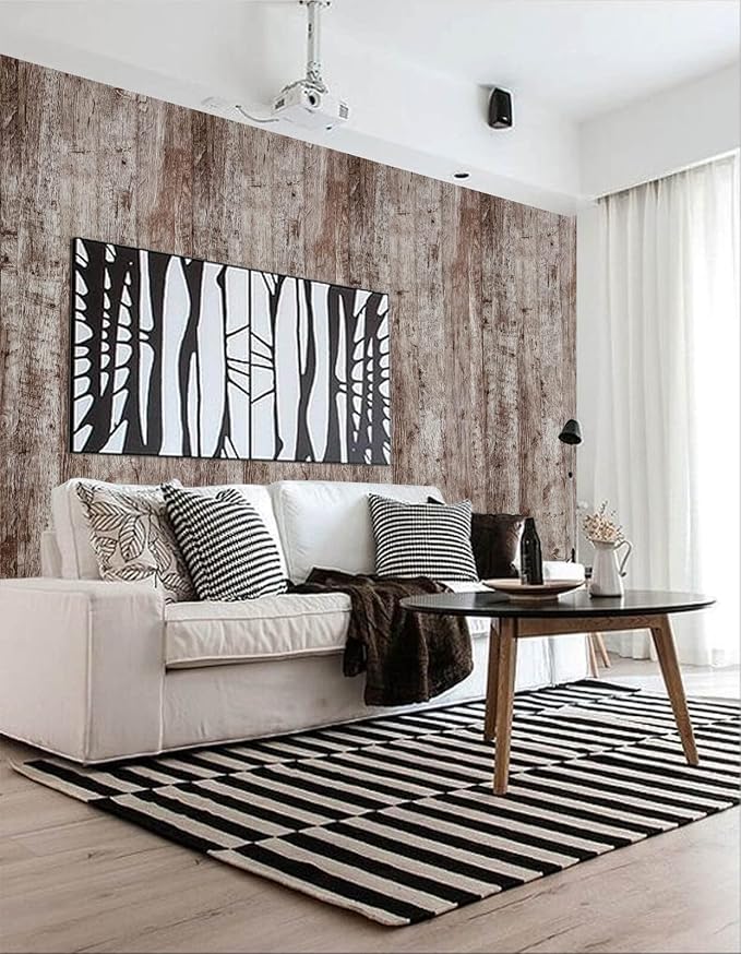 Dimoon Wallpaper 118"x17.7" Wood Peel and Stick Wallpaper Thicken Dark Grey - Image 2