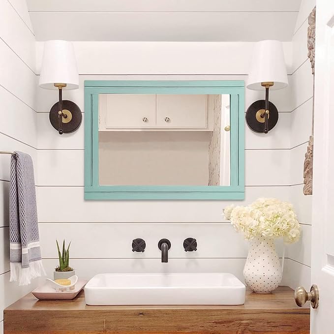AAZZKANG Wood Framed Wall Mirror Large 65 x 45 cm Rectangle Rustic Vanity - Image 6