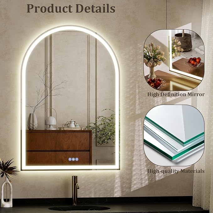 BEAUTYPEAK 40x30 LED Arch Bathroom Mirror - Image 6