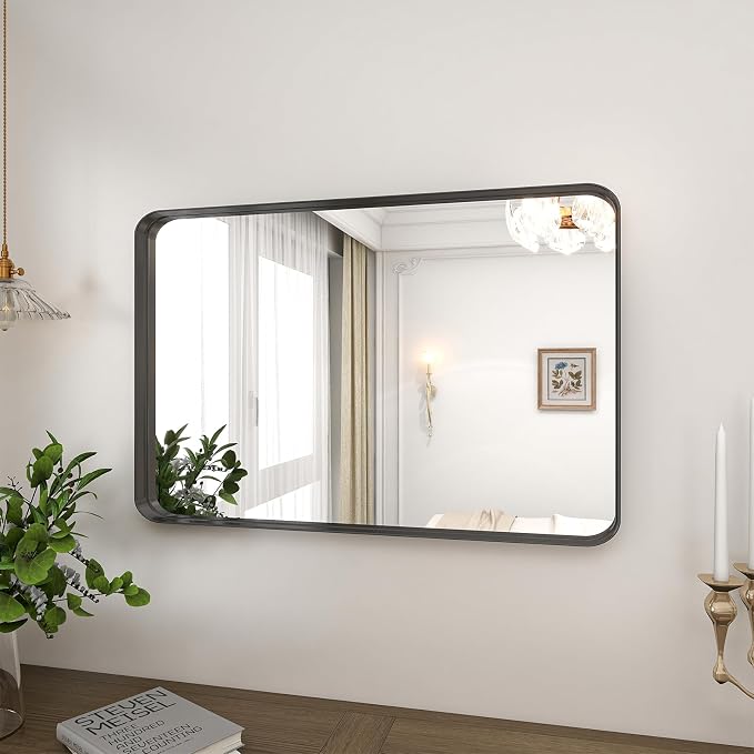 VooBang Bathroom Mirror 24x36 inch, Modern Round Corner Bathroom Vanity Mirror - Image 6