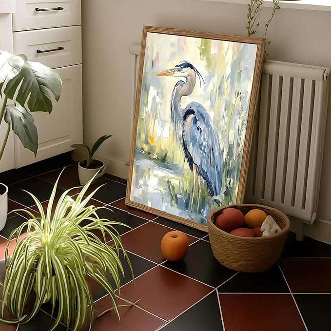 Framed Blue Heron Wall Art, Watercolor Sea Bird Pictures Wall Decor, Coastal - Image 4