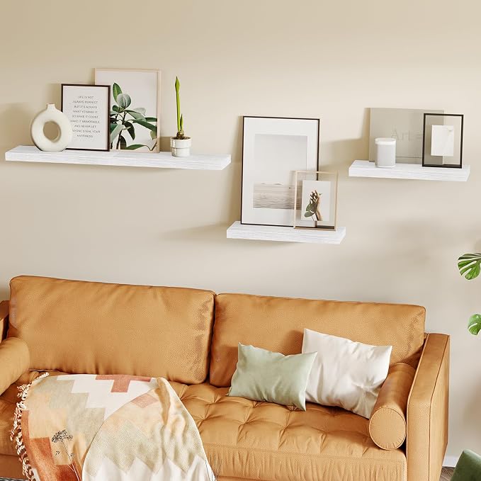 Fixwal White Shelves for Wall, 15.8in Rustic Wood Finish Floating Wall Shelves - Image 6