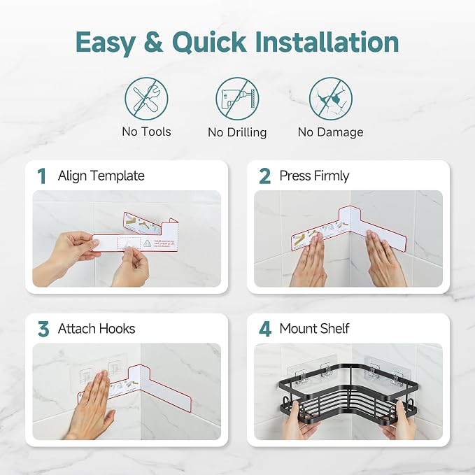 Veken Corner Adhesive Shower Caddy 3-Pack - Image 6