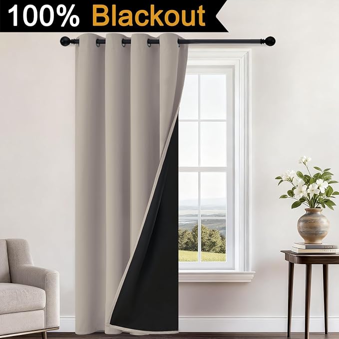 Yakamok 100% Blackout Curtains 84 Inches Long, 2 Thick Layers Heat and Full - Image 2